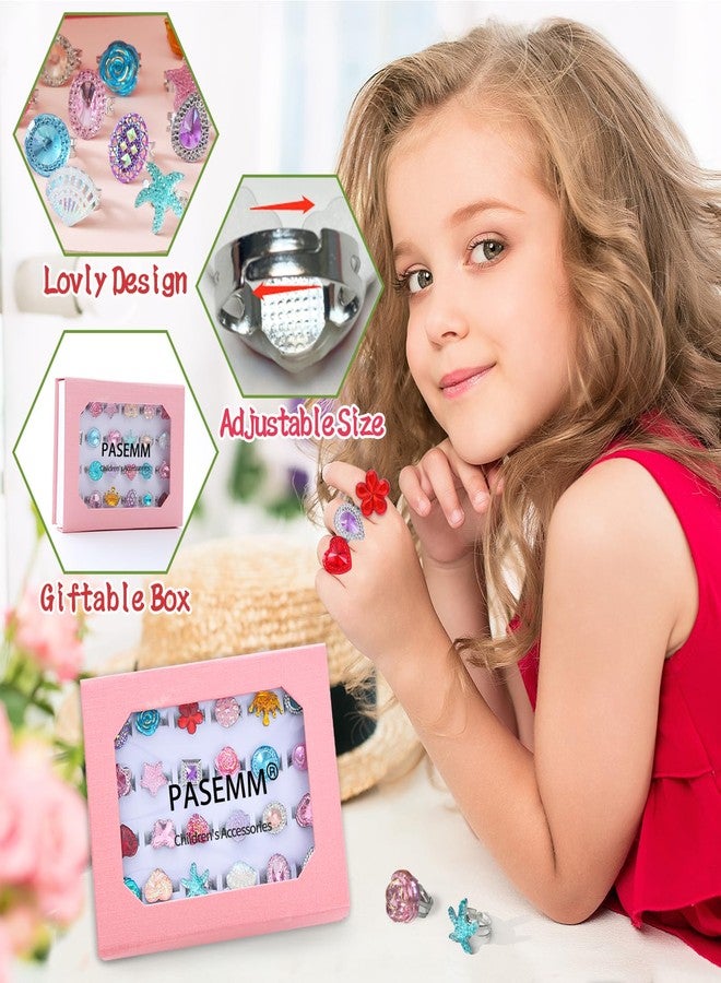 PASEMM 24pcs Little Girl Jewel Rings, Adjustable, No Duplication Kids Play Ring in Box,Pretend Play and Dress Up Rings for 4-12 Year Old Girl Birthday Christmas Gifts,3 4 5 6 7 8 9 10 11 12 Year Old - Image 3